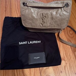 Saint Laurent YSL Nikki Medium Beige Leather Shoulder or Crossbody Bag